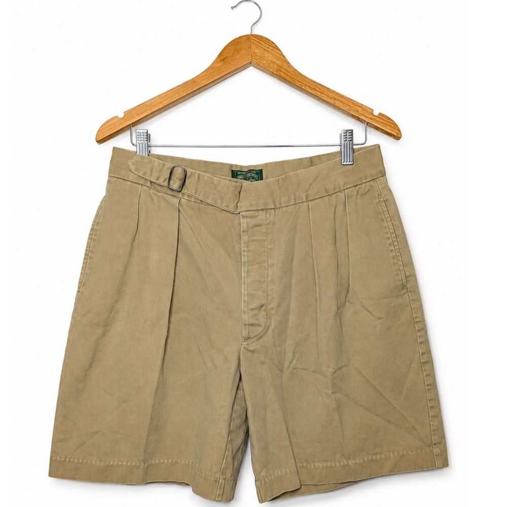 Vintage Polo Country Ralph Lauren Khaki Pleated Shorts USA Men's W34 Cotton